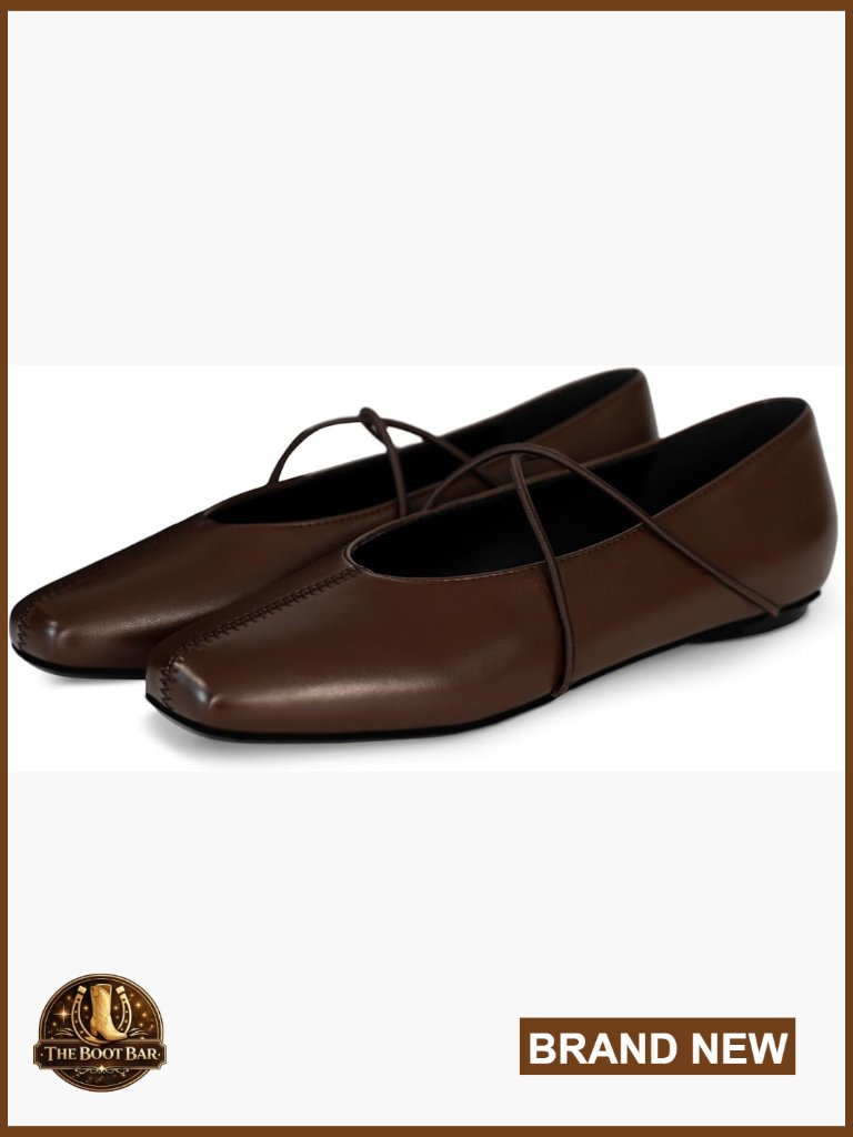 Criss-Cross Strap Ballet Flats Square Toe Memory Foam Slip On Office Shoes